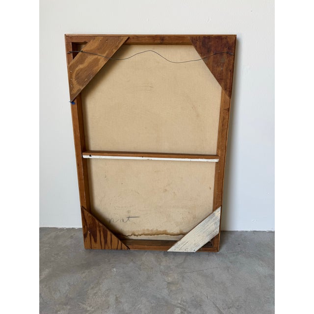 1970s Vintage Surrealist Style Abstract Portrait Oil Painting by Nat For Sale - Image 12 of 12