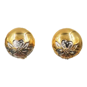 Vintage 1980s Valentino Goldtone & Rhodium Plate Rhinestone Flower Clip Earrings - 2 Pieces