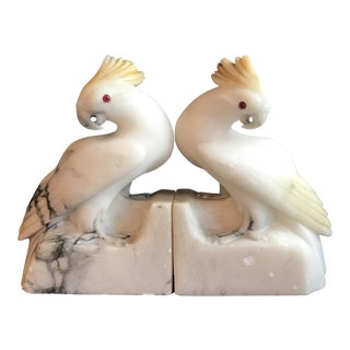 Vintage Alabaster Cockatoo Bookends - a Pair For Sale