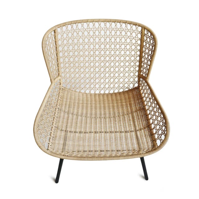 Contemporary Outdoor Sand Faux Wicker Easy Chair For Sale - Image 3 of 8
