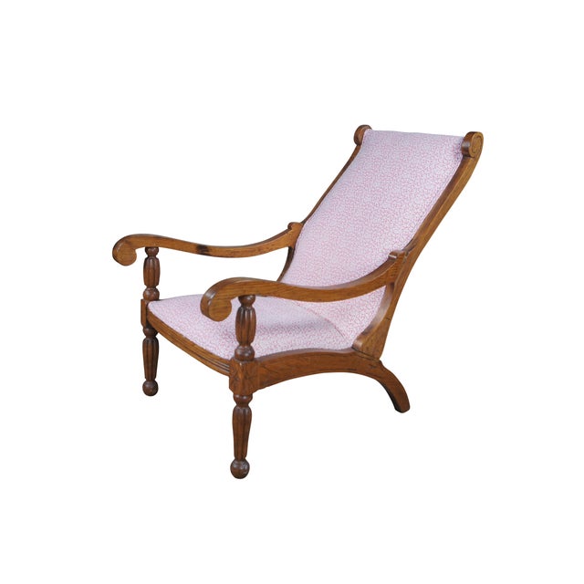 Campaign Antique Early 20th Century British Colonial Oak Plantation Lounge Arm Chair For Sale - Image 3 of 12