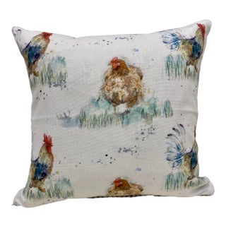 16" Square Pillow Adorned With a Chicken & Rooster Pattern - Made in Uk. For Sale