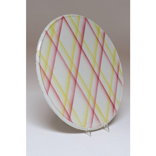 Mid-Century Modern Vintage German Ceramic Cake or Pie Plate / Round Trivet With Diamond Argyle / Lattice Pattern For Sale - Image 3 of 18