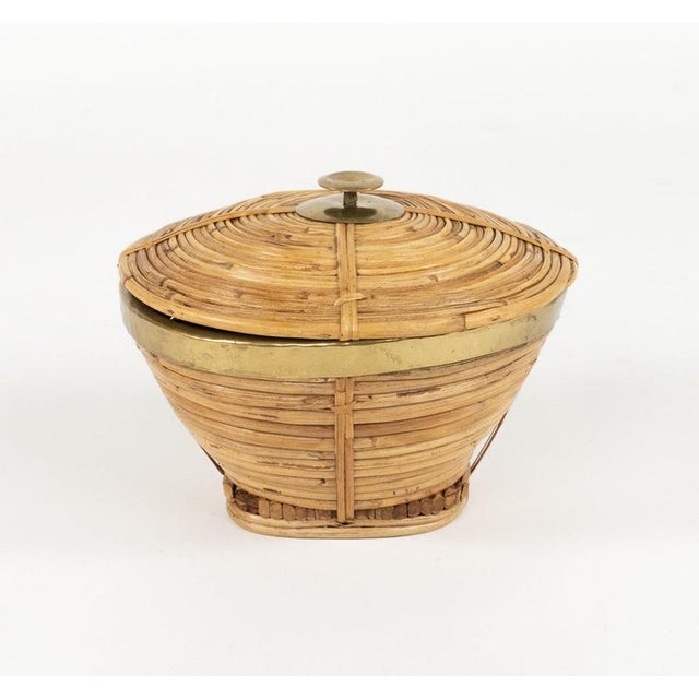 Mid-Century Decorative Box in Rattan and Brass, Italy, 1970s For Sale - Image 6 of 13