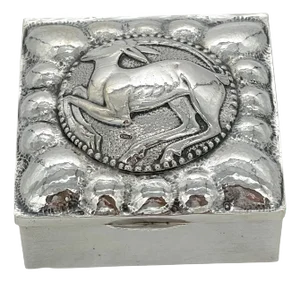 Fine French Sterling Art Deco Ram Motif Square Table Box, Circa 1925