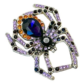 1980s Vintage Boho Chic Americana Halloween Spider Brooch For Sale