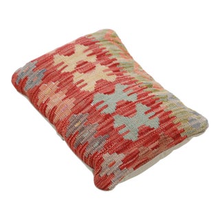 Arteverk Handwoven Afghan Kilim Lumbar Pillow — Red & Beige Diamond Lattice For Sale