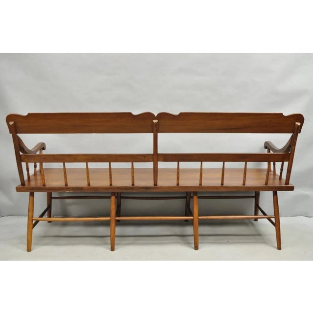 Late 19th Century Antique American Colonial Farmhouse Spindle Back Pine Wood 8 Leg Bench For Sale - Image 13 of 15