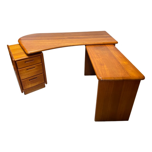 Danish Teak Desk with Drawer Cabinet and Extension Table, Set of 3 For Sale