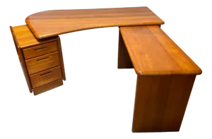 Danish Teak Desk with Drawer Cabinet and Extension Table, Set of 3