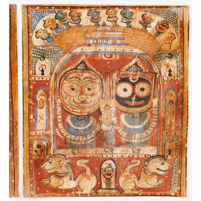 19th Century India Orissa Jagannath Vishnu Paintings Pair Set of Two Natural Pigments For Sale - Image 9 of 13