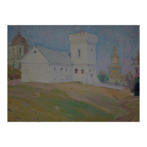 Orthodox Church Landscape Oil Painting, Ukrainian Art, 1974 50-70