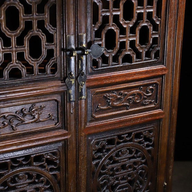 Brown 1990s Rosewood Curio Display Cabinet With Reticulated Doors, Two Drawers For Sale - Image 8 of 10