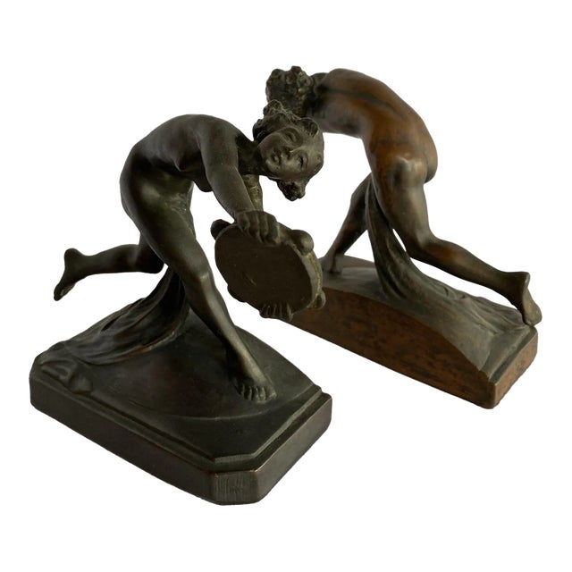 Circa 1900s Art Nouveau Nude Female Nymph Cast Bronze Bookends- a Pair For Sale
