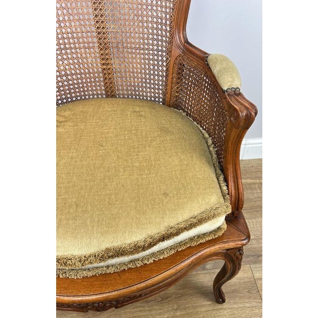 Gold Vintage French Cane Upholstered Accent Carved Chair For Sale - Image 8 of 15