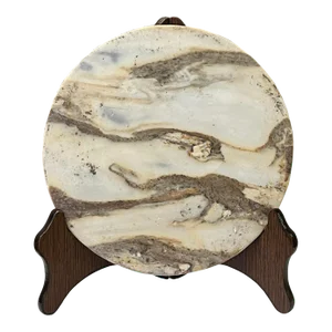 Chinese Natural Dream Stone Round White Fengshui Plaque Display