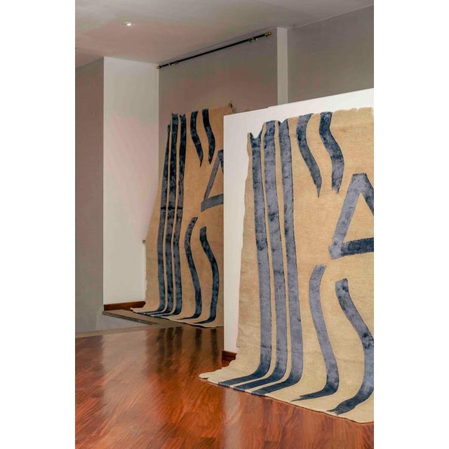 Wood Hand-Knotted Talisman Tattoo Rug in Wool and Bamboo by Dinodo Studio For Sale - Image 7 of 9