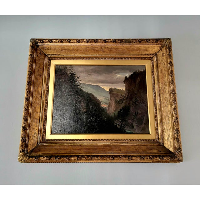 European Continental School Artist, Mountain Landscape with Castle Ruins, 19th Century, Oil Painting on Canvas, Framed For Sale - Image 5 of 5