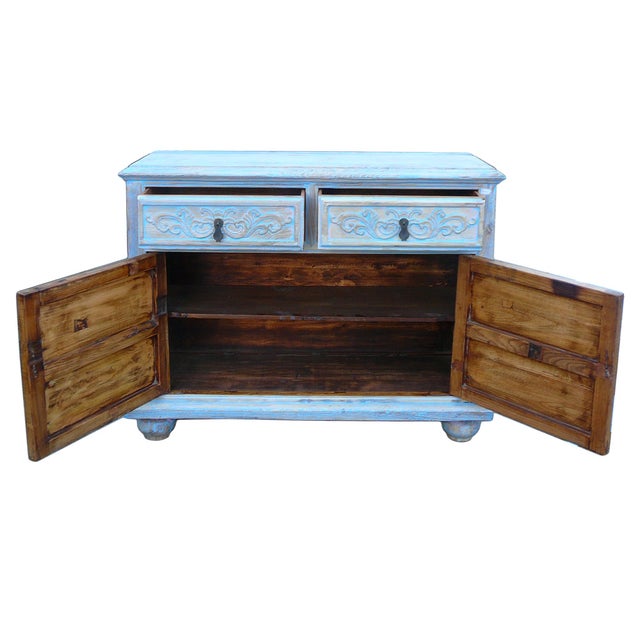 Shabby Rustic Light Blue High Credenza Chairish