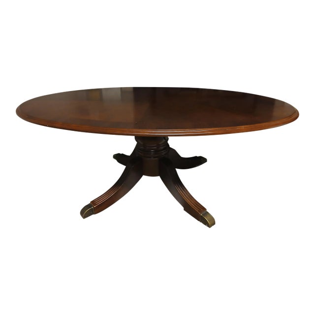 1960s Vintage Mahogany Oval Coffee Table With Brass Accents For Sale