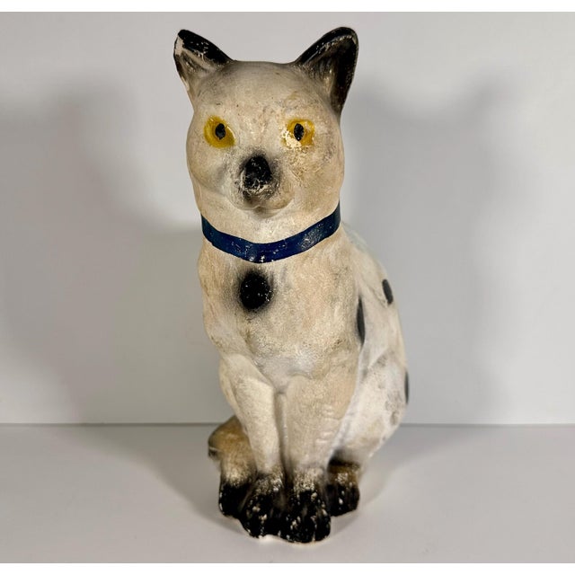 Antique Folk Art Chalkware Spotted Tabby Cat Figurine For Sale - Image 10 of 10