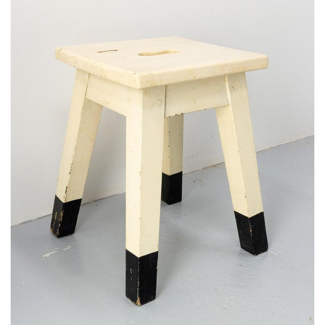 French Painted Wooden Side Stool, 1950s For Sale - Image 3 of 9