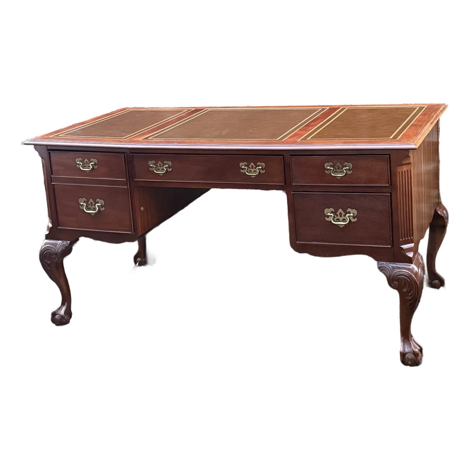 Vintage Sligh Georgian Ball and Claw Leather Top Desk | Chairish