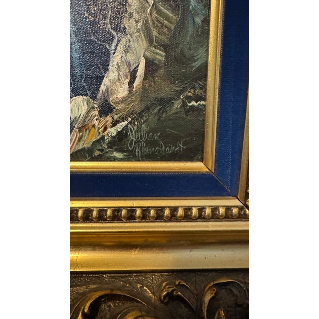 American Mid 20th Century Signed Original Oil on Canvas Winter Landscape by Julian Rhinehardt – Ornate Gold Frame For Sale - Image 3 of 4