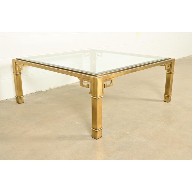 Mastercraft Hollywood Regency Greek Key Brass and Glass Cocktail Table, 1970s For Sale In South Bend - Image 6 of 10