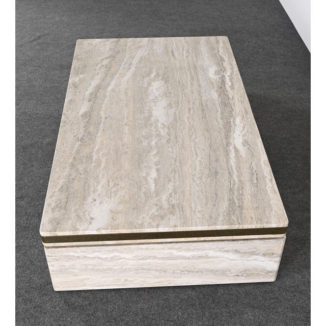 Karl Springer 1980s Travertine and Stainless Steel Coffee Table Manner of Karl Springer For Sale - Image 4 of 10