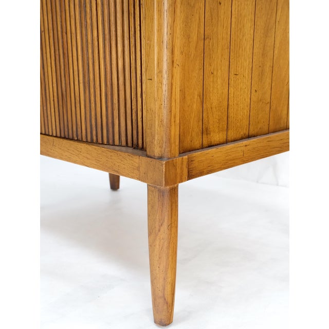 Pair Tomlinson Tambour Door Fossil Marble Top Side End Night Stands Tables Mint! For Sale - Image 11 of 14