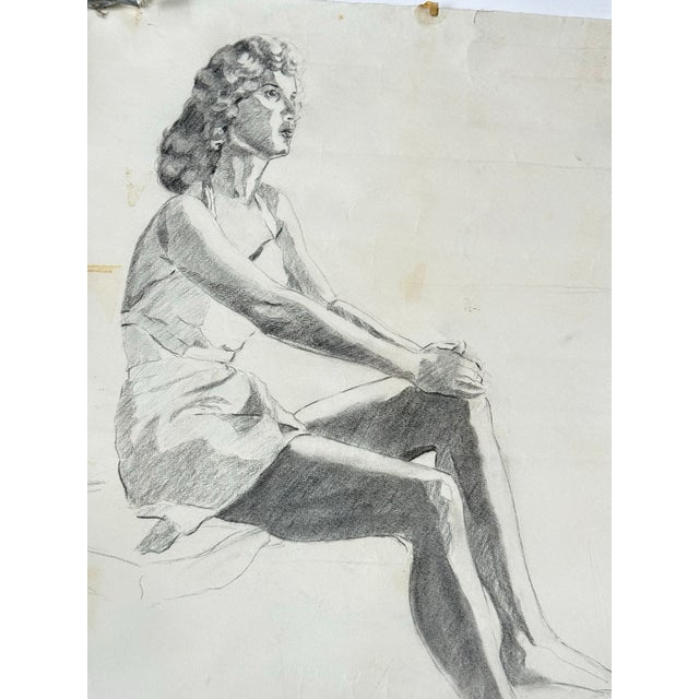 1940s 1944 Figure Study Drawing Pencil on Paper For Sale - Image 5 of 6