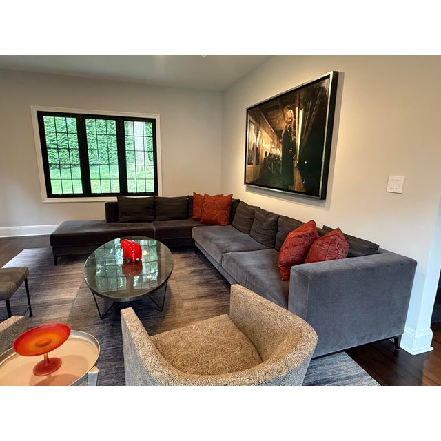 Charcoal Gray/Black Sectional Sofa W Armani Fabric Pillows For Sale - Image 10 of 12