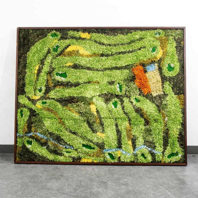 Green Mid Century Modern Tapestry Wall Hanging Rug Abstract Golf Course Links Shag 5x4 For Sale - Image 8 of 12