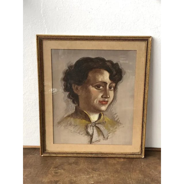 Crespin Dominique, Portrait of a Young Woman, Oil Painting on Cardboard, 1951 For Sale - Image 6 of 6