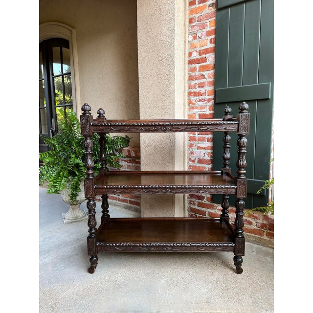 Late 19th Century Antique English Hotel Dumbwaiter Server Sideboard Trolley Carved Oak Renaissance For Sale - Image 5 of 12