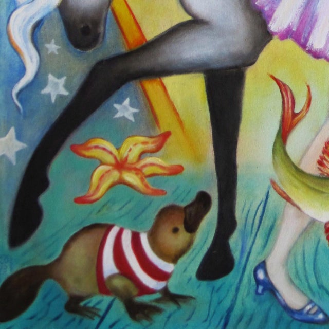 Early 21st Century Side Show by Zoa Ace | Oil on canvas Girl in a tutu with animals and a horse in a circus setting. For Sale - Image 5 of 5