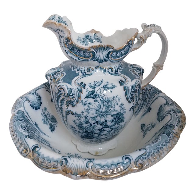 Antique English Jug and Basin Set, Set of 2 For Sale