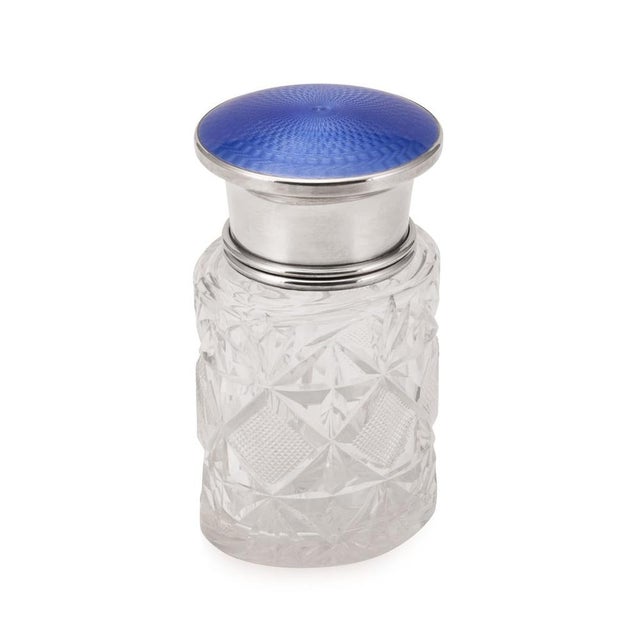20thc English Silver, Guilloché Enamel & Cut Crystal Jar, London 1929 For Sale - Image 14 of 14