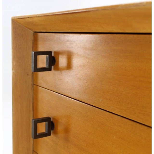 Mid-Century Modern Blonde Bachelor Chests with Heavy Brass Hardware - A Pair For Sale - Image 9 of 10