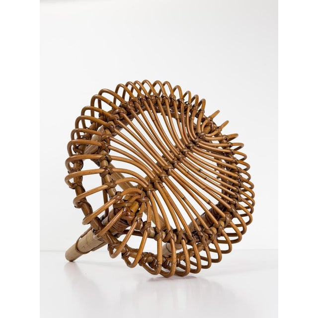 1960s Mid-Century Italian Handcrafted Cane Bamboo & Rattan Stool in the style of Albini for Tito Agnoli, 1960s For Sale - Image 5 of 18