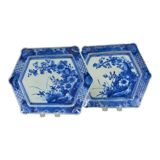 Japanese Blue and White Imari Platters, a Pair For Sale