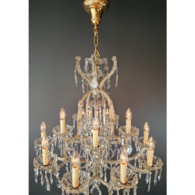Glass 1920s Art Nouveau Maria Theresa Crystal Chandelier Lustre Brass Glass Antique For Sale - Image 7 of 11
