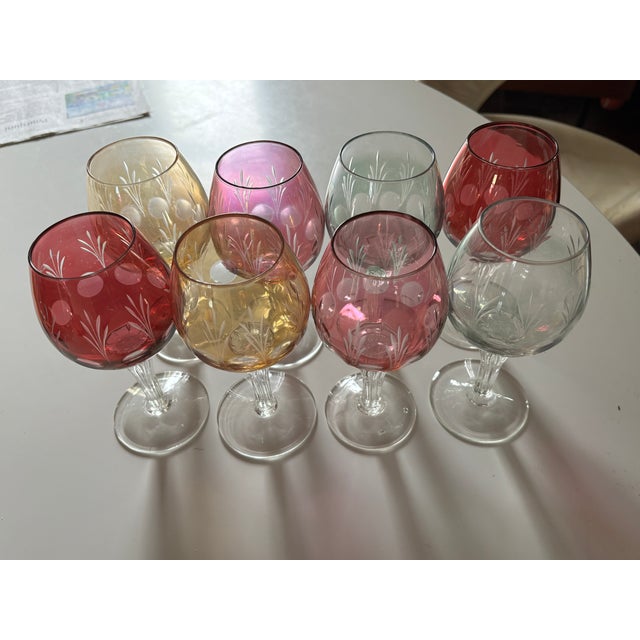 Vintage Colored Crystal Glasses, 1970s, Set of 8 For Sale - Image 9 of 11