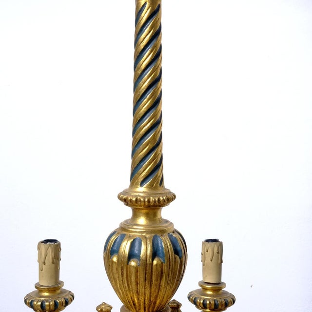Wood Gilded Wood 6-Arm Chandelier, 1940s For Sale - Image 7 of 18