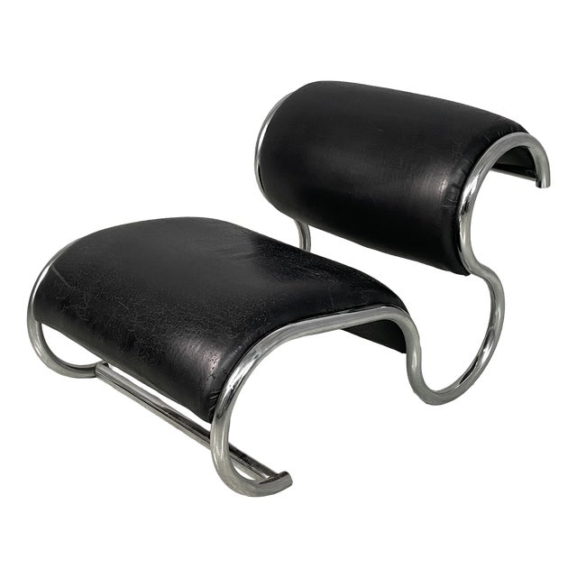 Italian Modern Black Faux Leather and Steel Lounge Chair, 1980s For Sale
