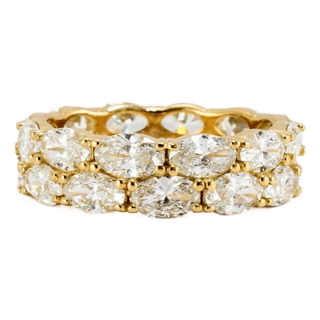 18k Yellow Gold 4.84ct Oval Lab Diamond North South Double Eternity Band Ring, Size 6.5 For Sale