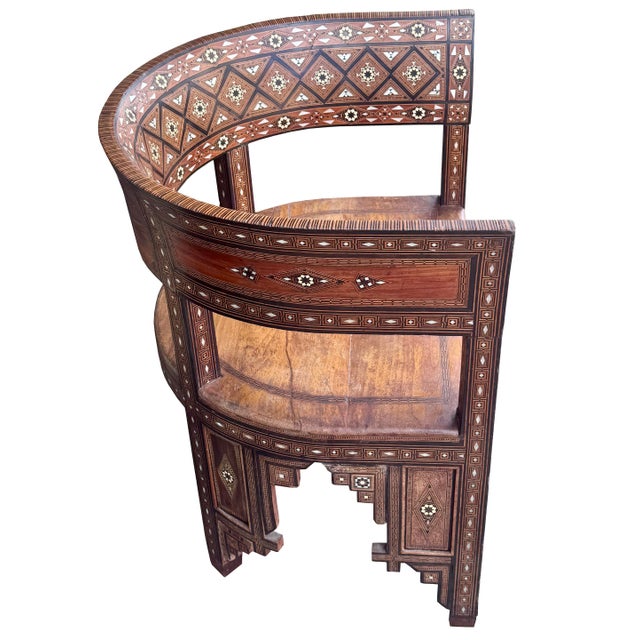 Early 20th Century Antique Marquetry & Mother-of-Pearl Round-Back Chair For Sale - Image 5 of 12