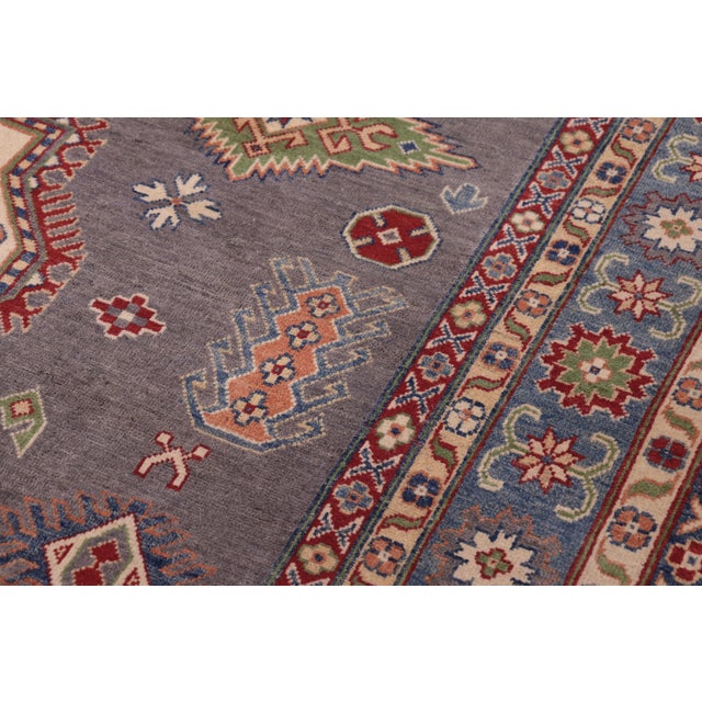 1990s Bohemian Kazak Gray/Blue Wool Rug - 8'3'' X 9'9'' For Sale In New York - Image 6 of 8