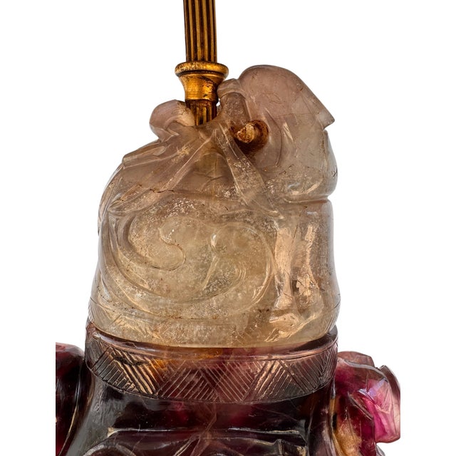 Late 19th Century Late Qing Dynasty Carved Amethyst & Quartz Vessel Lamp For Sale - Image 9 of 12